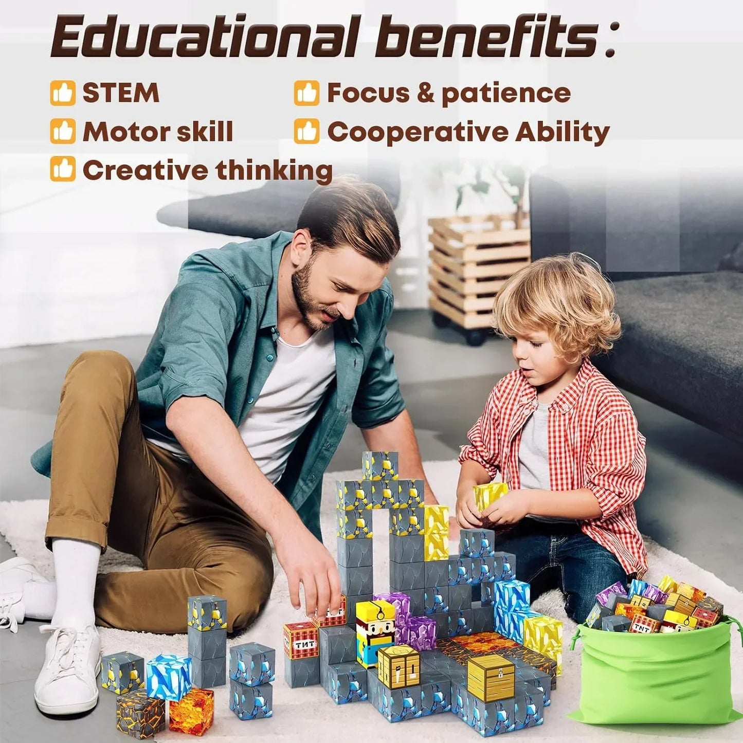Magnetic Building Blocks Build Magnetic Blocks Mine World Kids Sensory Toys for Boys Girls Age 3+ DIY Magnetic Construction Cube